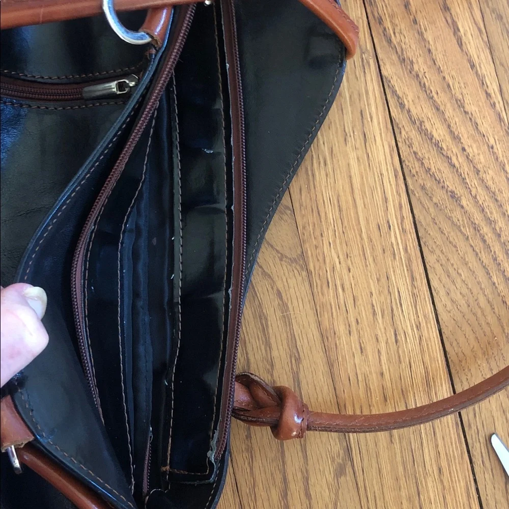 Vera Pelle Italian Leather Black/Brown Shoulder Backpack Bag